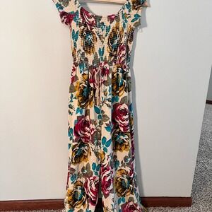 Band of Gypsies Multicolor Floral Smocked Wide Leg Jumpsuit